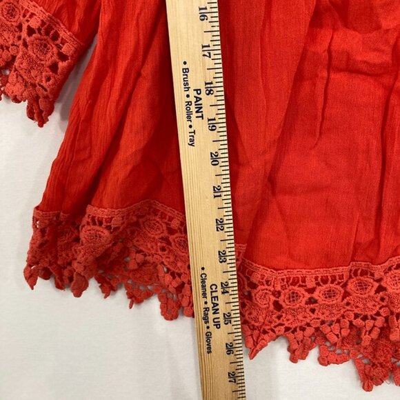 New NY Collection Large Red Lace Detail Ultra Soft Rayon Blouse Boho Festival - Picture 5 of 10